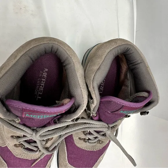 Merrell Mesa Gray &amp; Purple Leather Hiking Boots Size 9