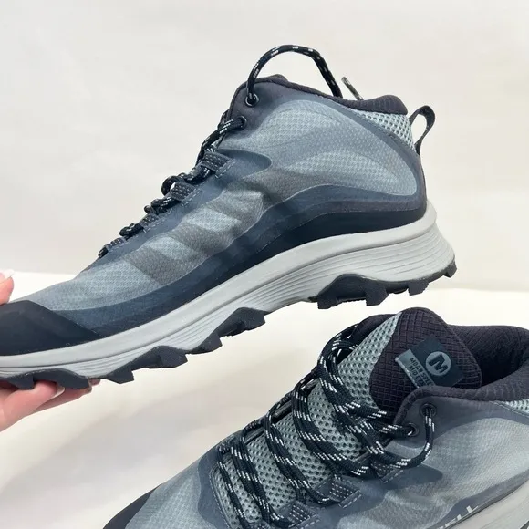 Merrell Moab Speed Gtx Gore TEX Grey Blue High Ankle Hiking Boots Size US 9