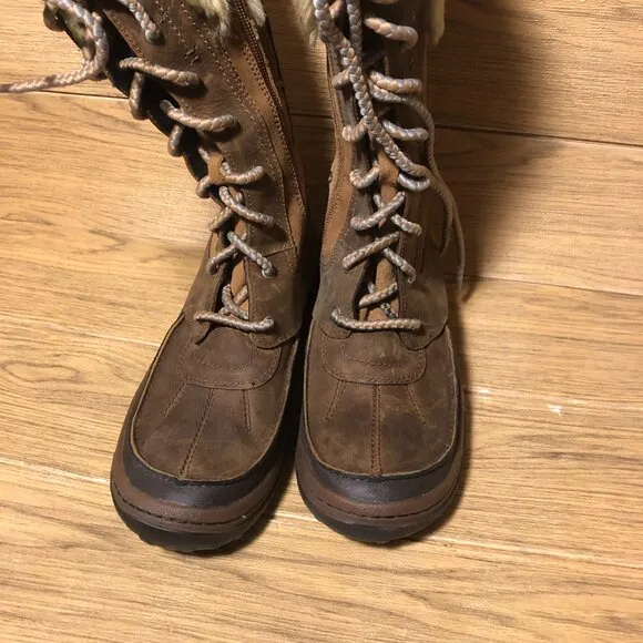 Merrell women winter leather snow boots, faux fur lining, side zip 8