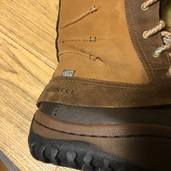 Merrell women winter leather snow boots, faux fur lining, side zip 8