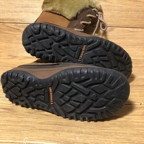 Merrell women winter leather snow boots, faux fur lining, side zip 8