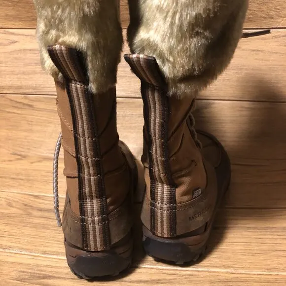 Merrell women winter leather snow boots, faux fur lining, side zip 8