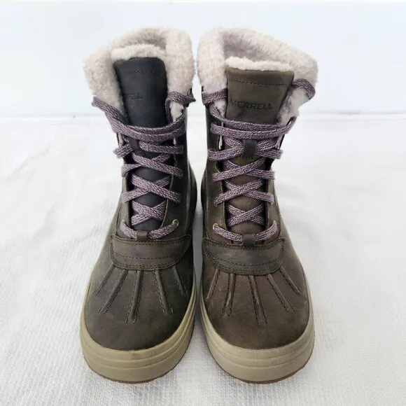 Merrell Womens Size 7. 5 Haven Polar Waterproof Mid Lace Winter Boots Olive Gray