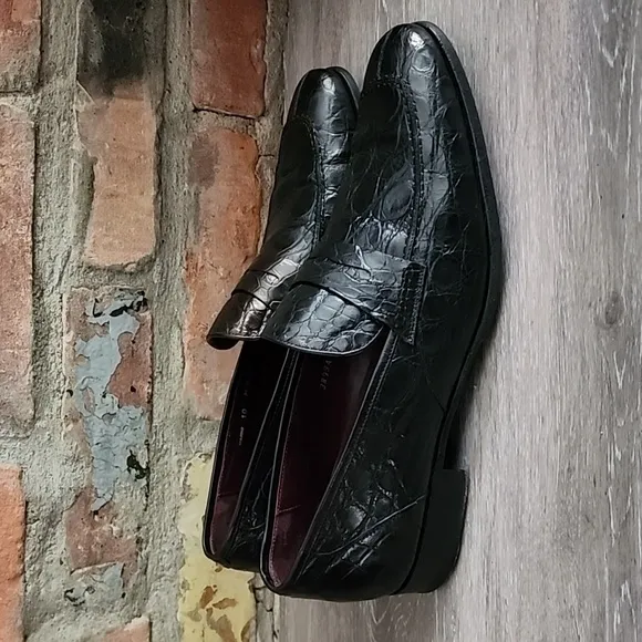 Mezlan Narni Men's Genuine Crocodile Leather Slip On Loafers Black Size 10M