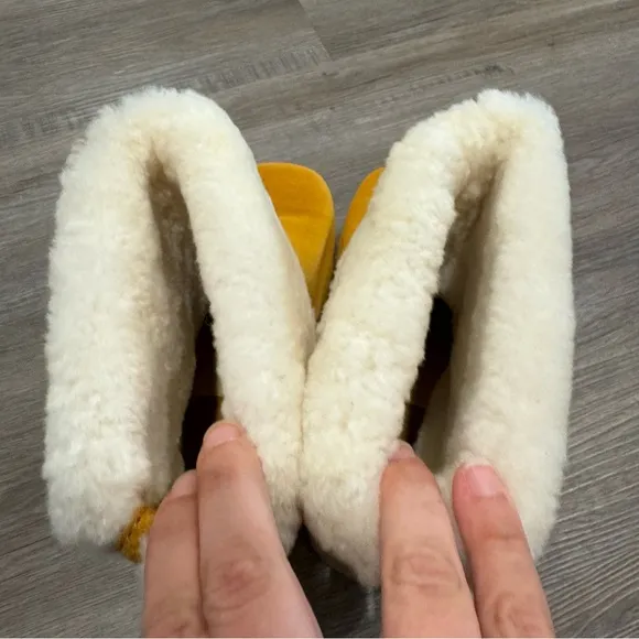 MIA Jildie Mustard Suede Leather Shearling Lined Heel Boots