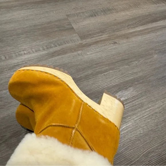 MIA Jildie Mustard Suede Leather Shearling Lined Heel Boots