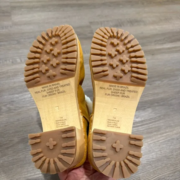 MIA Jildie Mustard Suede Leather Shearling Lined Heel Boots