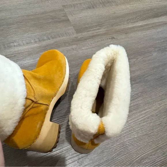 MIA Jildie Mustard Suede Leather Shearling Lined Heel Boots