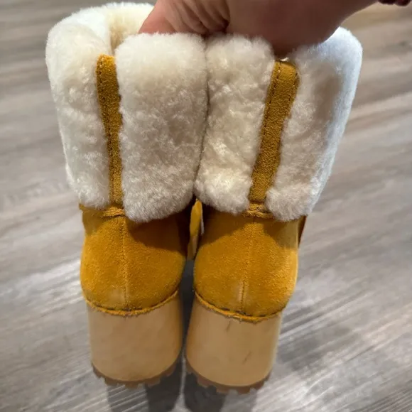 MIA Jildie Mustard Suede Leather Shearling Lined Heel Boots