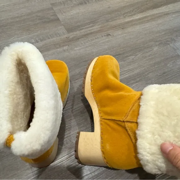 MIA Jildie Mustard Suede Leather Shearling Lined Heel Boots