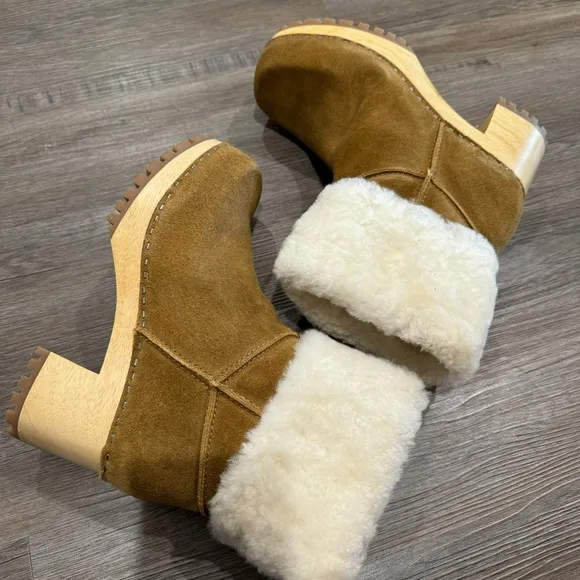 MIA Jildie Rust Suede Leather Shearling Lined Heel Boots
