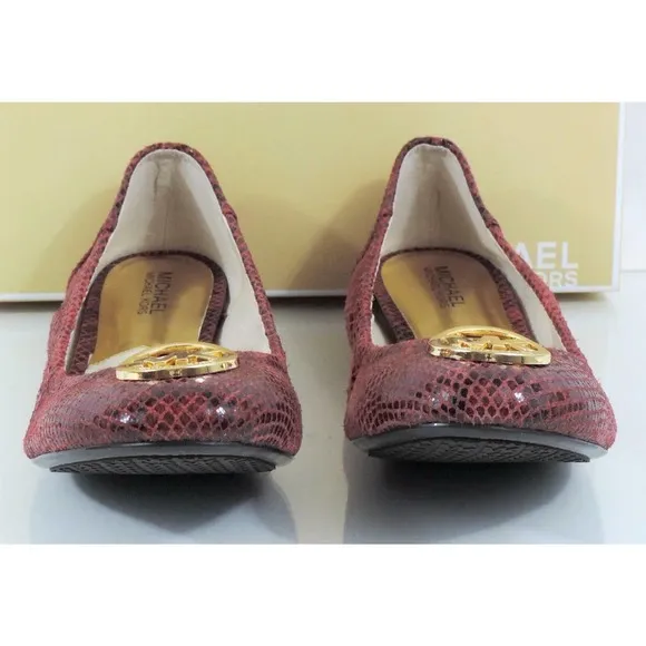 Michael Kors FULTON BALLET Flats MK Logo Leather Red Cinnabar Embossed Size 9.5