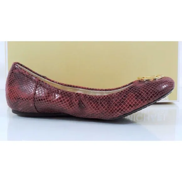 Michael Kors FULTON BALLET Flats MK Logo Leather Red Cinnabar Embossed Size 9.5