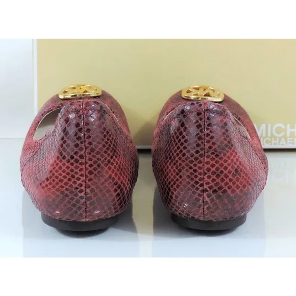 Michael Kors FULTON BALLET Flats MK Logo Leather Red Cinnabar Embossed Size 9.5
