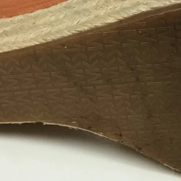 Michael Kors Keli Wedge Leather Espadrille Crossover Heel Sandal Brown Tan 8.5