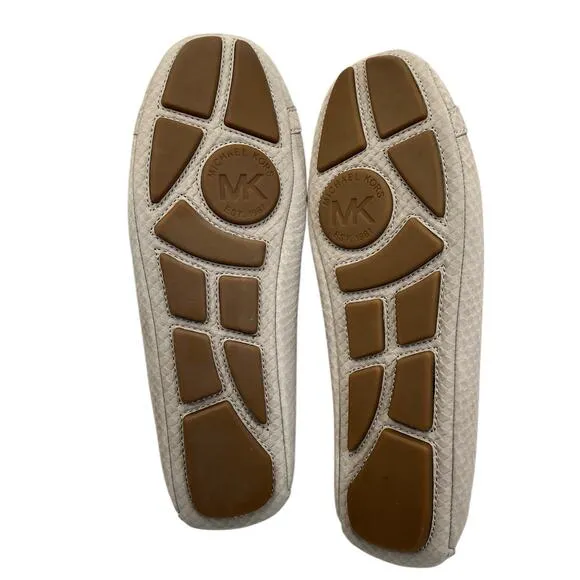 Michael Kors Leather Flats Loafer Driving Shoe Logo Size 8 Tan/cream