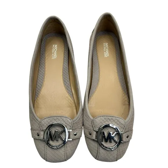 Michael Kors Leather Flats Loafer Driving Shoe Logo Size 8 Tan/cream