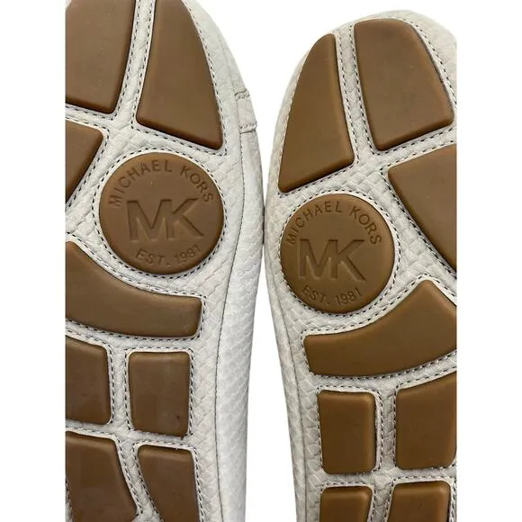 Michael Kors Leather Flats Loafer Driving Shoe Logo Size 8 Tan/cream
