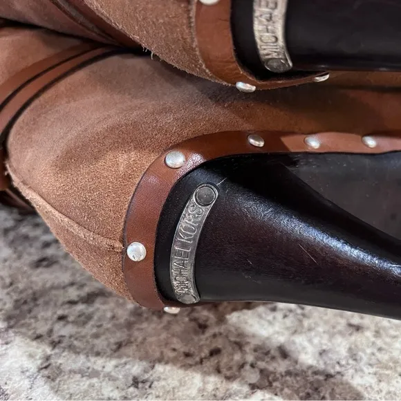 Michael Kors Shearling Clog Leather Boots Chestnut Size 6