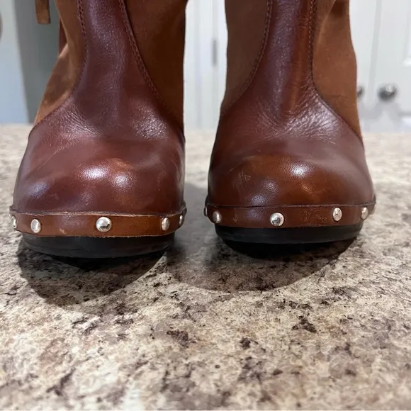 Michael Kors Shearling Clog Leather Boots Chestnut Size 6