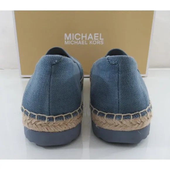 Michael Kors Vicky Espadrille Platform Flat Shoes Canvas MK Logo Denim
