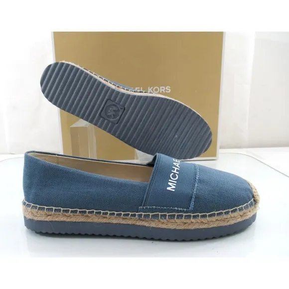 Michael Kors Vicky Espadrille Platform Flat Shoes Canvas MK Logo Denim