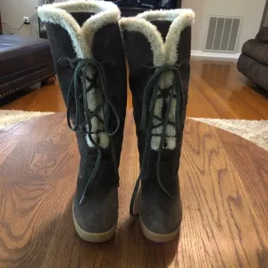 Michael Kors Wedge Boots Shearling Lace EUC worn only a couple of times