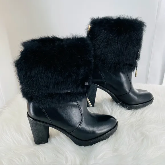 Michael Michael Kors Leather Hawthorne Shearling/Leather Fur Cuff Boot