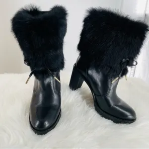 Michael Michael Kors Leather Hawthorne Shearling/Leather Fur Cuff Boot