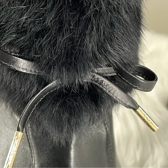 Michael Michael Kors Leather Hawthorne Shearling/Leather Fur Cuff Boot