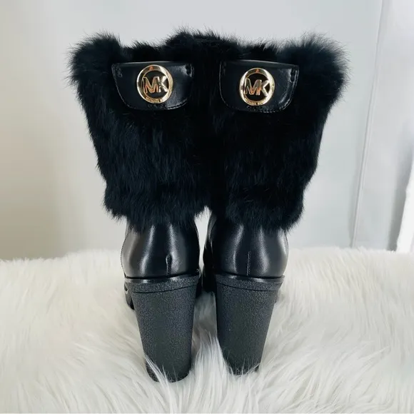 Michael Michael Kors Leather Hawthorne Shearling/Leather Fur Cuff Boot