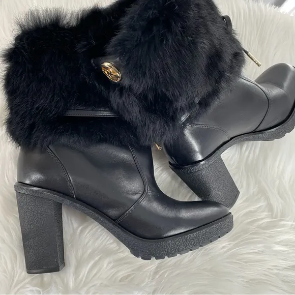 Michael Michael Kors Leather Hawthorne Shearling/Leather Fur Cuff Boot