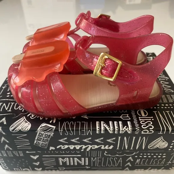 Mini Melissa Pink and Orange Glitter Sandals Toddler Size 7