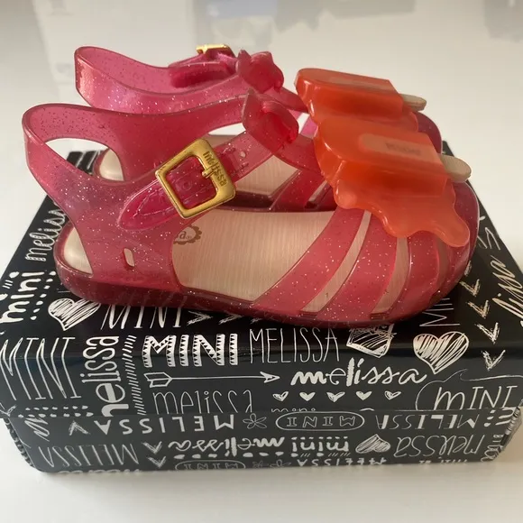 Mini Melissa Pink and Orange Glitter Sandals Toddler Size 7
