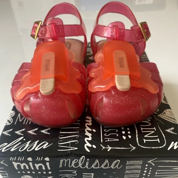 Mini Melissa Pink and Orange Glitter Sandals Toddler Size 7