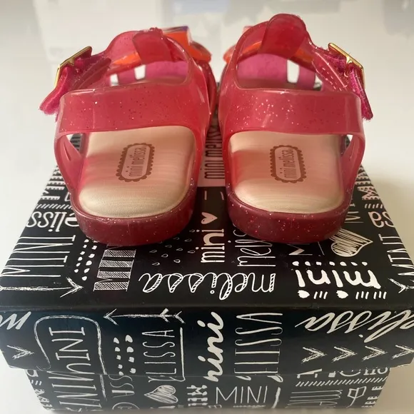Mini Melissa Pink and Orange Glitter Sandals Toddler Size 7