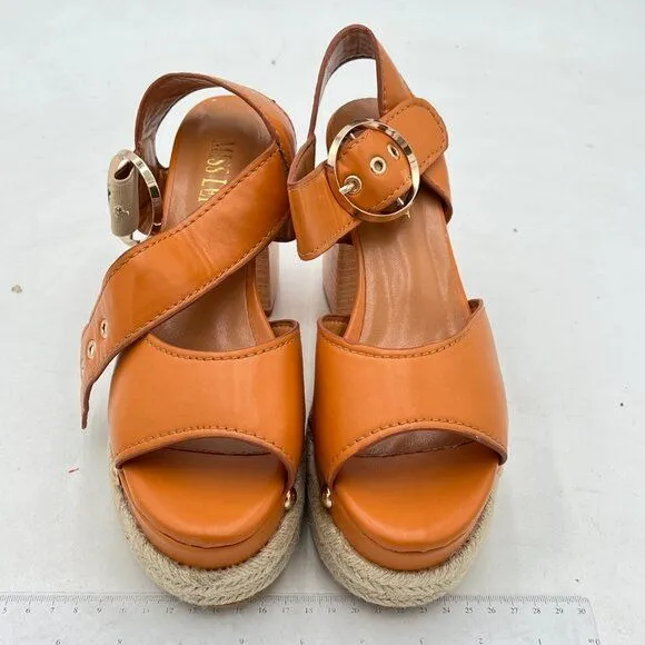 Miss Left Brown Espadrilles Cork Block Heels Platform Studs Ankle Strap Sandal