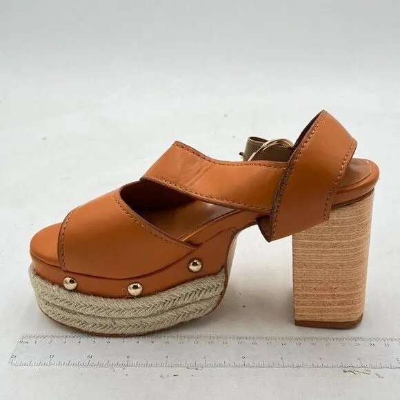 Miss Left Brown Espadrilles Cork Block Heels Platform Studs Ankle Strap Sandal