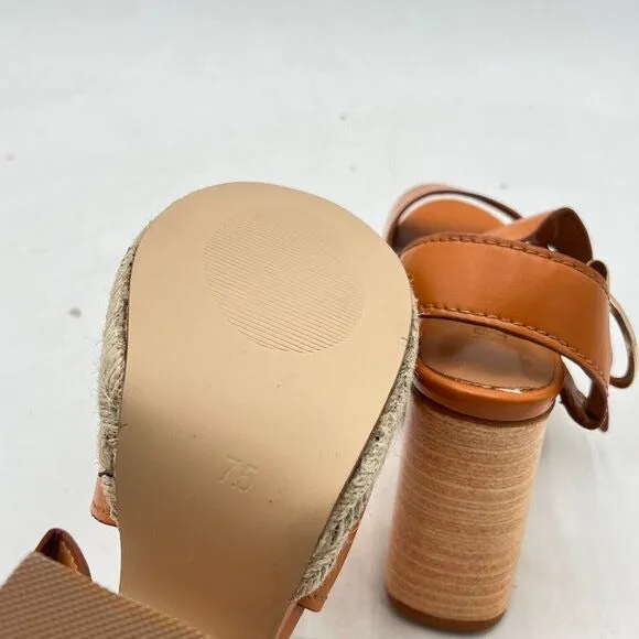 Miss Left Brown Espadrilles Cork Block Heels Platform Studs Ankle Strap Sandal