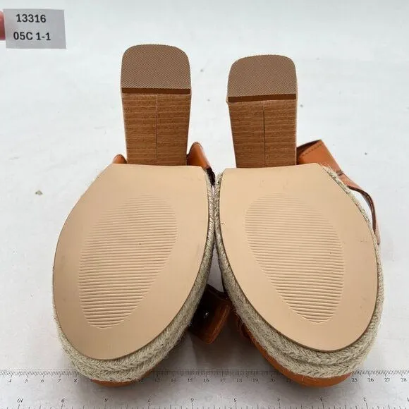 Miss Left Brown Espadrilles Cork Block Heels Platform Studs Ankle Strap Sandal