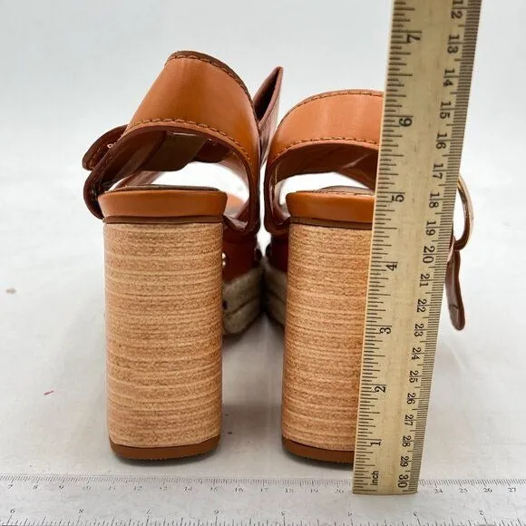 Miss Left Brown Espadrilles Cork Block Heels Platform Studs Ankle Strap Sandal