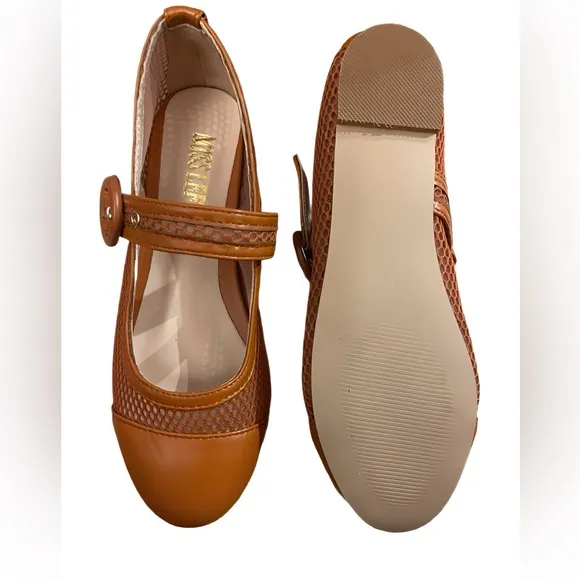 Miss Left Mary Jane Mesh Ballet Flats Cap Toe Buckle Sienna 6.5