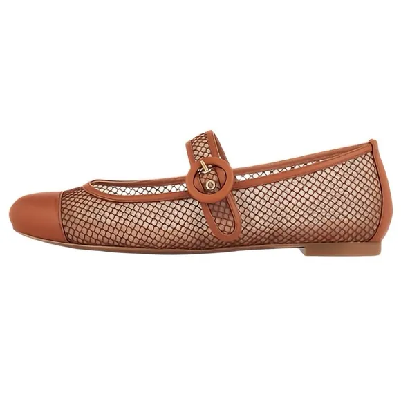 Miss Left Mary Jane Mesh Ballet Flats Cap Toe Buckle Sienna 6.5