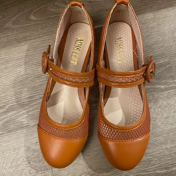 Miss Left Mary Jane Mesh Ballet Flats Cap Toe Buckle Sienna 6.5