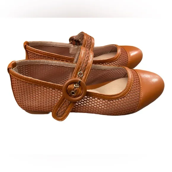 Miss Left Mary Jane Mesh Ballet Flats Cap Toe Buckle Sienna 6.5