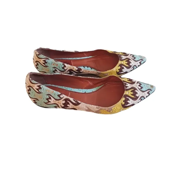 Missoni Multi Color Lace Overlay Pointy Toe Flats