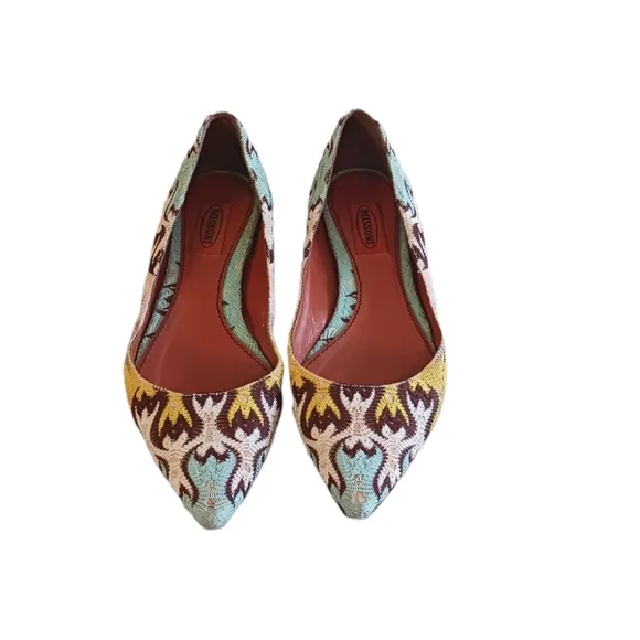 Missoni Multi Color Lace Overlay Pointy Toe Flats