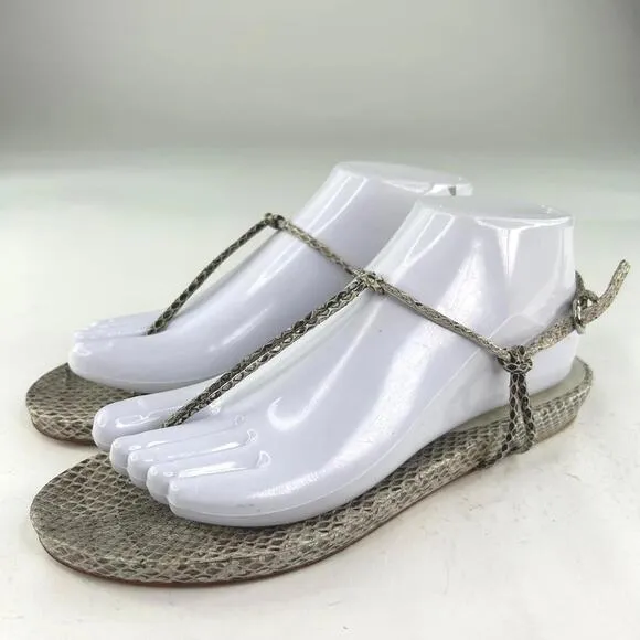 Miu Miu Genuine Water Snakeskin Flat T-Strap US 7.5 Made In Italy Thong Sandals