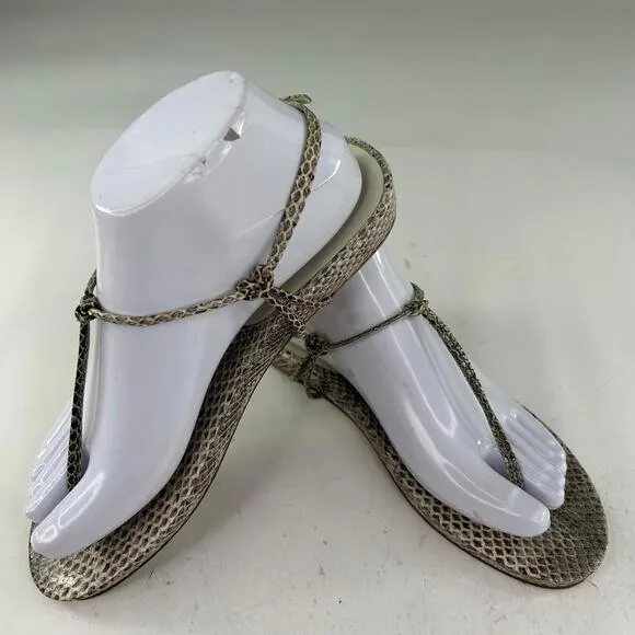 Miu Miu Genuine Water Snakeskin Flat T-Strap US 7.5 Made In Italy Thong Sandals