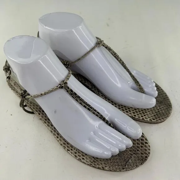Miu Miu Genuine Water Snakeskin Flat T-Strap US 7.5 Made In Italy Thong Sandals